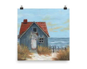 Blue Cottage on the Dunes 10x10" print