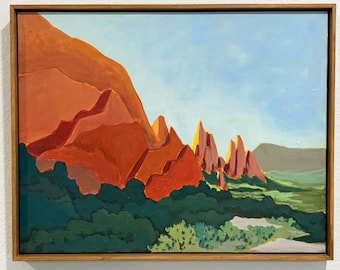 Original Acrylic Painting "Garden View", Red Rock Mountain Landscape Canvas Art, Garden of the Gods Colorado Painting