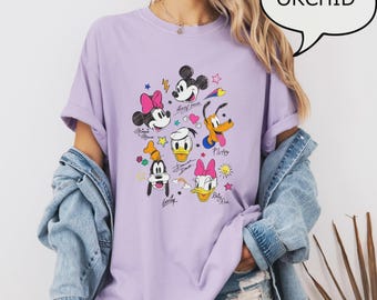 Comfort Colors® Retro Mickey And Friends Signatures T-Shirt, Disney Family Vacation Shirt, Disney Shirt, Disneyland Trip Shirt