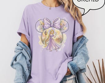 Comfort Colors® Disney Rapunzel T-Shirt, Coquette Bow Princess Shirt, Princess Rapunzel Shirt, Floral Rapunzel Shirt