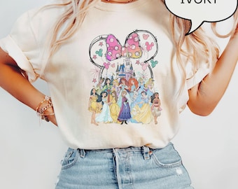 Comfort Colors® Disney All Princess T-Shirt, Minnie Castle Princess Shirt, Disney Girls Trip Shirt, Watercolor Magic Castle Princess Tee
