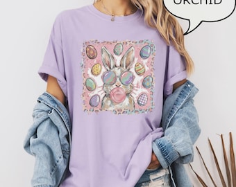 Comfort Colors Easter Bunny Watercolor T-Shirt, Bubble Gum Bunny Egg Day Shirt