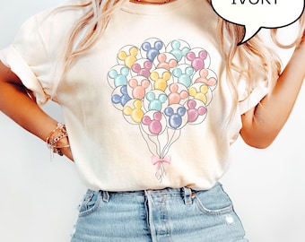 Comfort Colors® Coquette Bow Disney Balloons T-Shirt, Mickey Head Watercolor Balloons Shirt, Disney Vacation Shirt, Walt Disney World Shirt