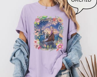 Comfort Colors Rapunzel T-Shirt, Floral Princess Boat Scene Graphic Tee