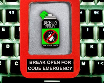 Enamel Pin for programmers, computer science, software engineer, STEM, code, coding. Debug Spray fridge magnet. Unique, fun, nerd geek gift.