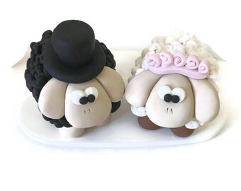 Sheep Wedding Cake Topper, Personalised Wedding Cake Decoration, Sheep Cake Topper, Bride and Groom, Polymer Clay Topper, Wedding Keepsake