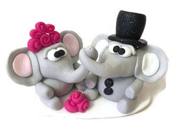 Wedding Cake Topper, Elephant Wedding Topper, Custom Cake Topper, Wedding Cake Decor, Polymer Clay Wedding Topper, Wedding Keepsake,