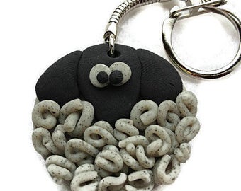 Handmade Polymer Clay Grey Sheep Keychain