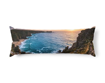 Ocean Cliff Sunset Body Pillow | Coastal Landscape Pillow