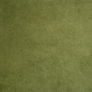 May include: A close-up shot of a solid olive green fabric with a soft, textured appearance. The material has a plush, velvety feel, and the color is consistent throughout the image. The edges are rounded.
