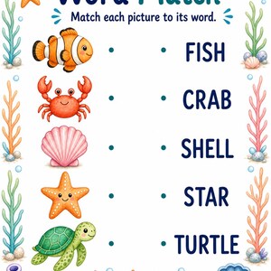サンゴ礁の絵合わせ | 海洋生物のマッチングアクティビティ | 印刷可能なPDF | デジタルダウンロード 画像 6