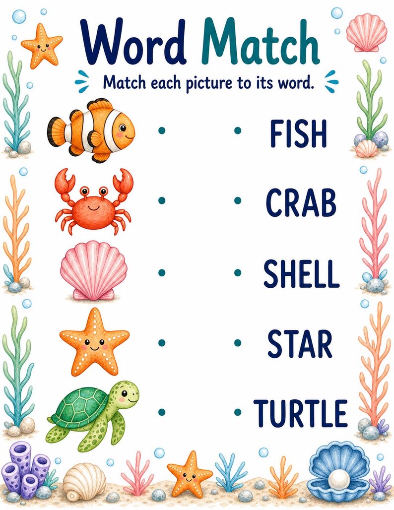 サンゴ礁の絵合わせ | 海洋生物のマッチングアクティビティ | 印刷可能なPDF | デジタルダウンロード 画像 6