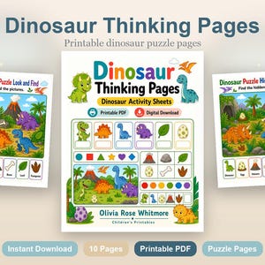 Dinosaur Thinking Pages | Dinosaur Activity Sheets | Printable PDF | Digital Download image 2