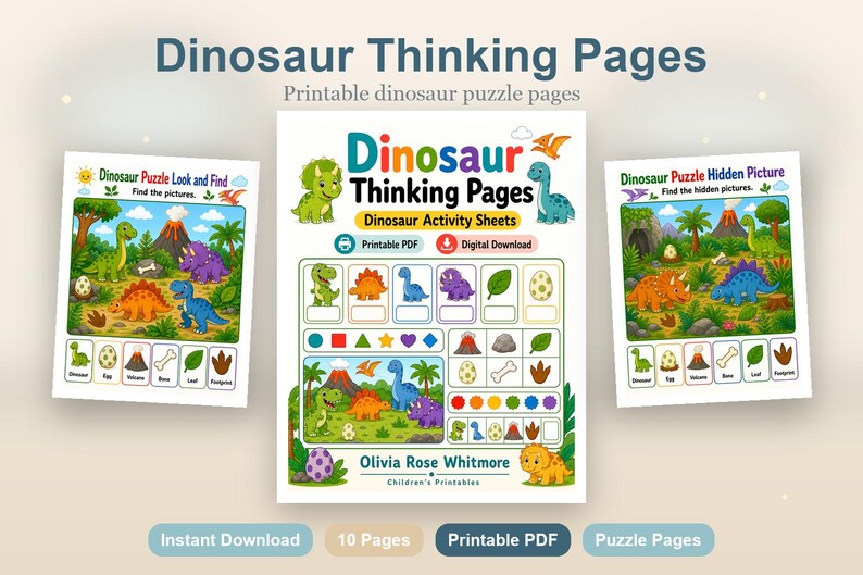 Dinosaur Thinking Pages | Dinosaur Activity Sheets | Printable PDF | Digital Download image 2