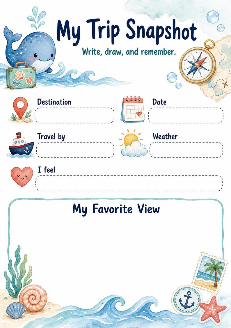 The Little Whale Journey | kids travel journal | Printable PDF | Digital Download image 3