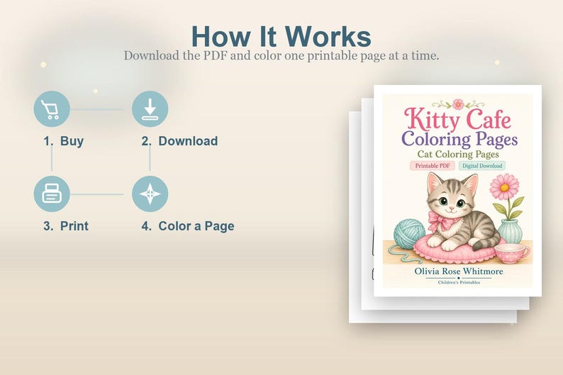 Kolorowanki Kitty Cafe | Kolorowanki z kotami | Do druku w formacie PDF | Pobierz cyfrowo zdjęcie 8