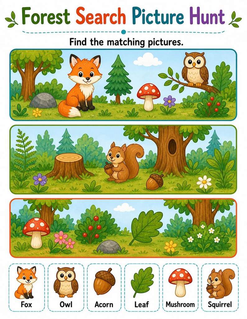 Im Wald suchen und finden | Schau und finde Arbeitsblätter | Druckbare PDF | Digitaler Download Bild 4
