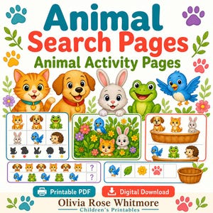 Animal Search Pages | Animal Activity Pages | Printable PDF | Digital Download image 1