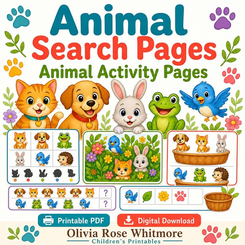 Animal Search Pages | Animal Activity Pages | Printable PDF | Digital Download image 1