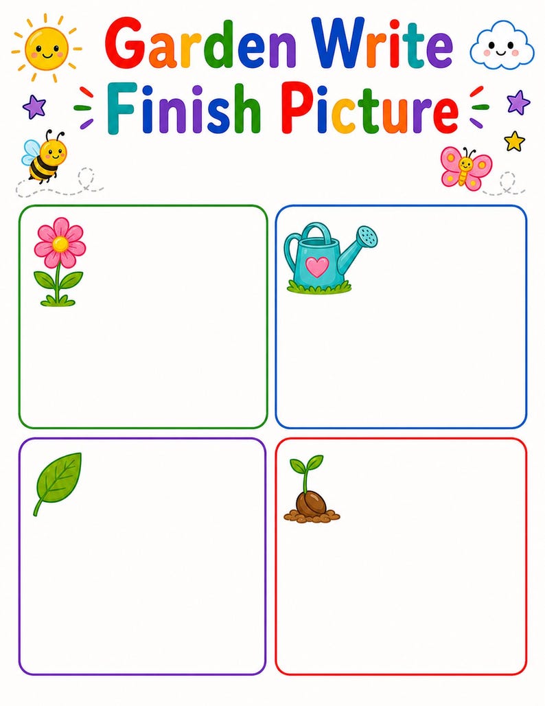 Jardim para Desenhar e Escrever | Folhas de Atividades para Desenhar e Escrever | PDF para Imprimir | Download Digital imagem 4