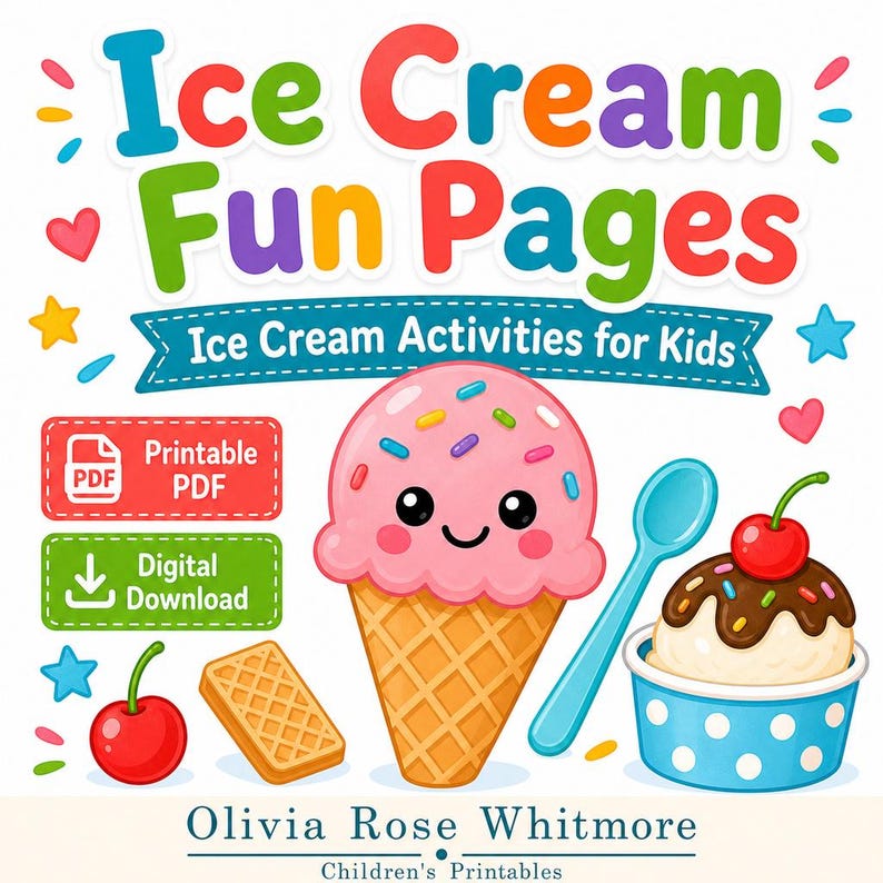 Pagine divertenti sul gelato / Attività sul gelato per bambini / PDF stampabile / Download digitale immagine 1