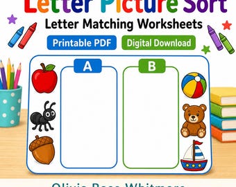 Letter Picture Sort | Letter Matching Worksheets | Printable PDF | Digital Download