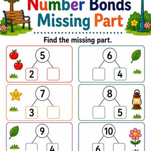 Number Bonds Park | Number Bonds Worksheets | Printable PDF | Digital Download image 7