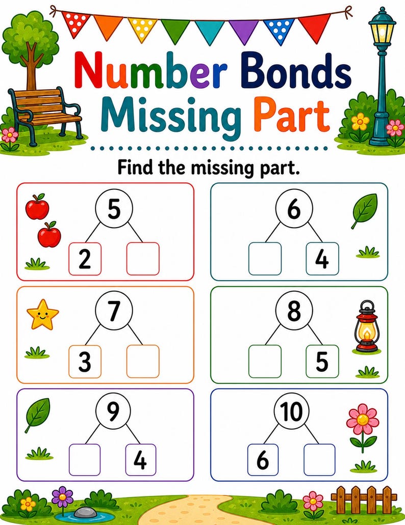 Number Bonds Park | Number Bonds Worksheets | Printable PDF | Digital Download image 7