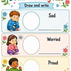Visages empathiques | Feuilles de travail sur l'empathie pour les enfants | PDF imprimable | Téléchargement numérique image 6