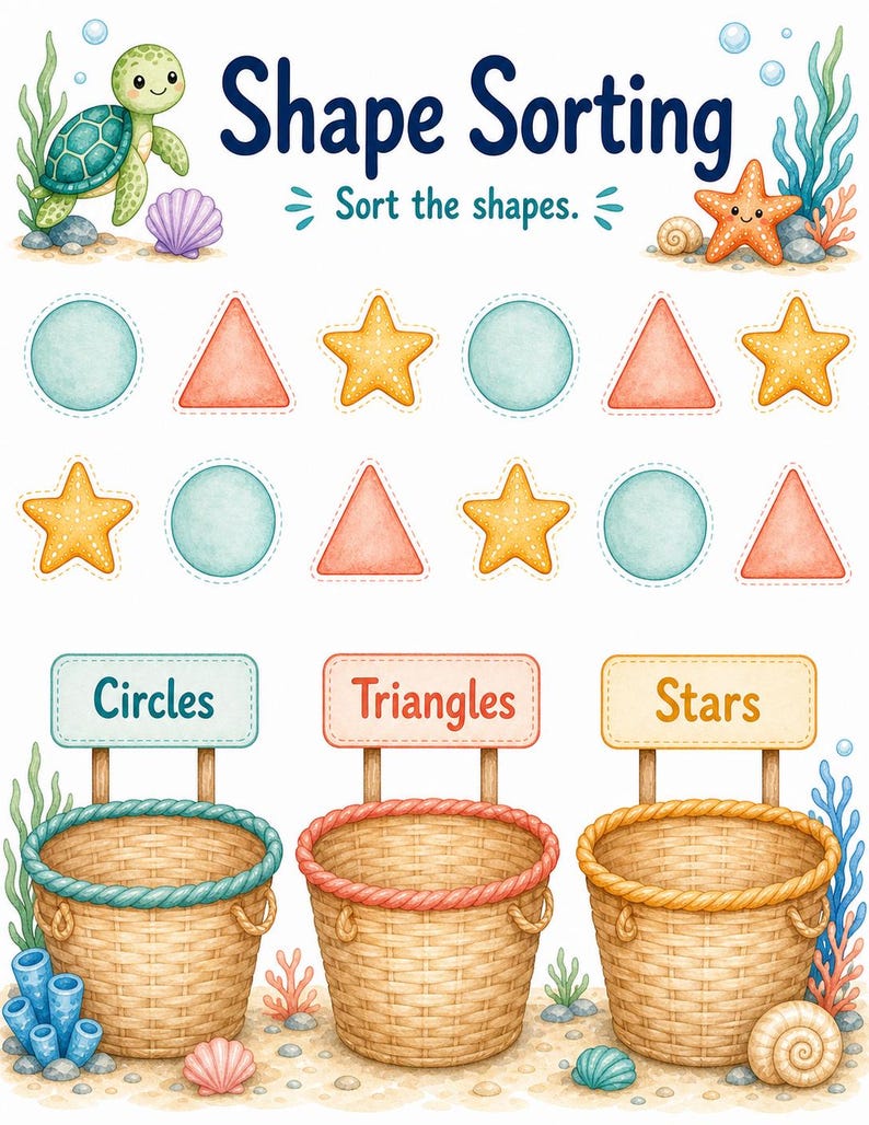 Caça às Estrelas-do-Mar | Folhas de Atividades com Formas | PDF para Imprimir | Download Digital imagem 5