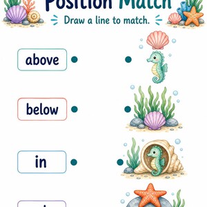 Seahorse Position Words | Position Worksheets | Printable PDF | Digital Download image 4