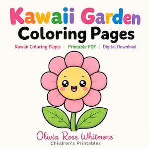 Disegni da colorare di un giardino kawaii / Disegni da colorare kawaii / PDF stampabile / Download digitale immagine 1