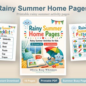 Regnig sommar Hemsidor | Regnig sommaraktiviteter för barn | Utskrivbar PDF | Digital nedladdning bild 2