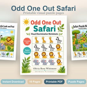 Odd One Out Safari | Visual Discrimination Worksheets | Printable PDF | Digital Download image 2