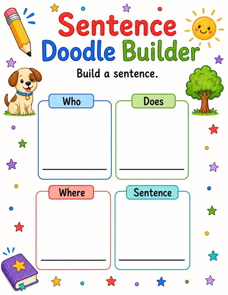 Sentence Builder Doodles | Sentence Writing Worksheets | Printable PDF | Digital Download image 4