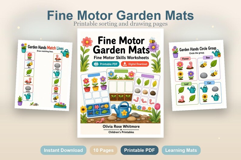 Fijnmotorische tuinmatten | Werkbladen fijne motoriek | Afdrukbare pdf | Digitale download afbeelding 2