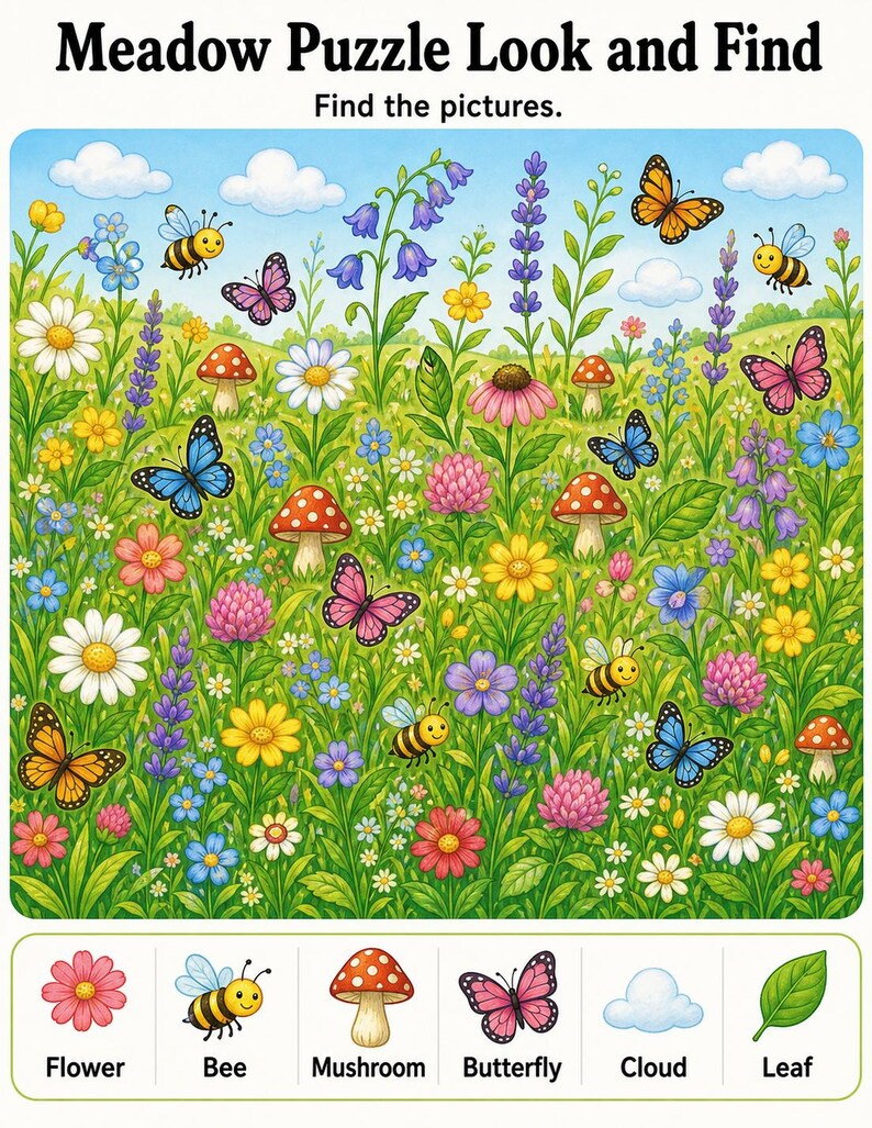 Hidden Picture Meadow | Hidden Object Worksheets | Printable PDF | Digital Download image 4