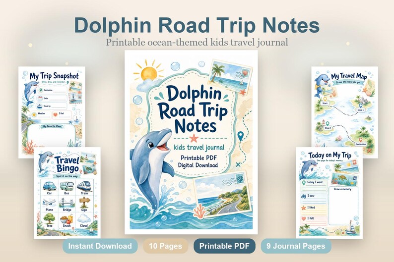 Dolfijn roadtripnotities | reisdagboek voor kinderen | Afdrukbare pdf | Digitale download afbeelding 2