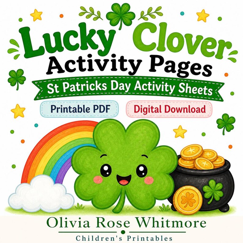 Aktivitetsblad för lyckoklöver | Aktivitetsblad för St Patricks Day | Utskrivbar PDF | Digital nedladdning bild 1
