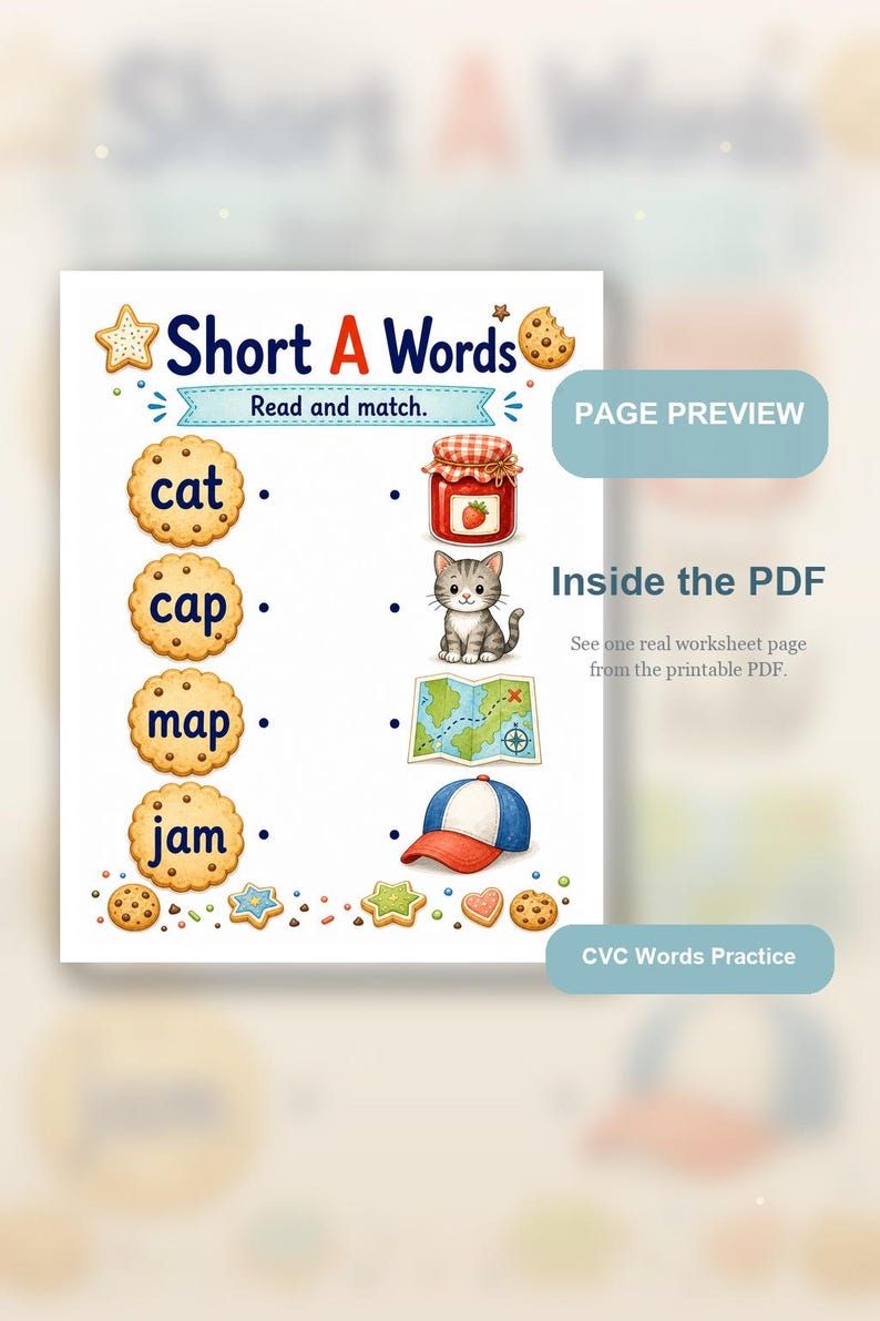 Cookie CVC Wörter | CVC Wörter Arbeitsblätter | Druckbare PDF | Digitaler Download Bild 9