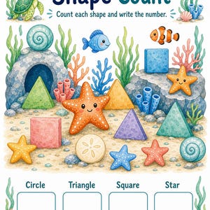 Caça às Estrelas-do-Mar | Folhas de Atividades com Formas | PDF para Imprimir | Download Digital imagem 6