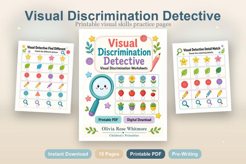 Detective visuele discriminatie | Werkbladen visuele discriminatie | Afdrukbare pdf | Digitale download afbeelding 2