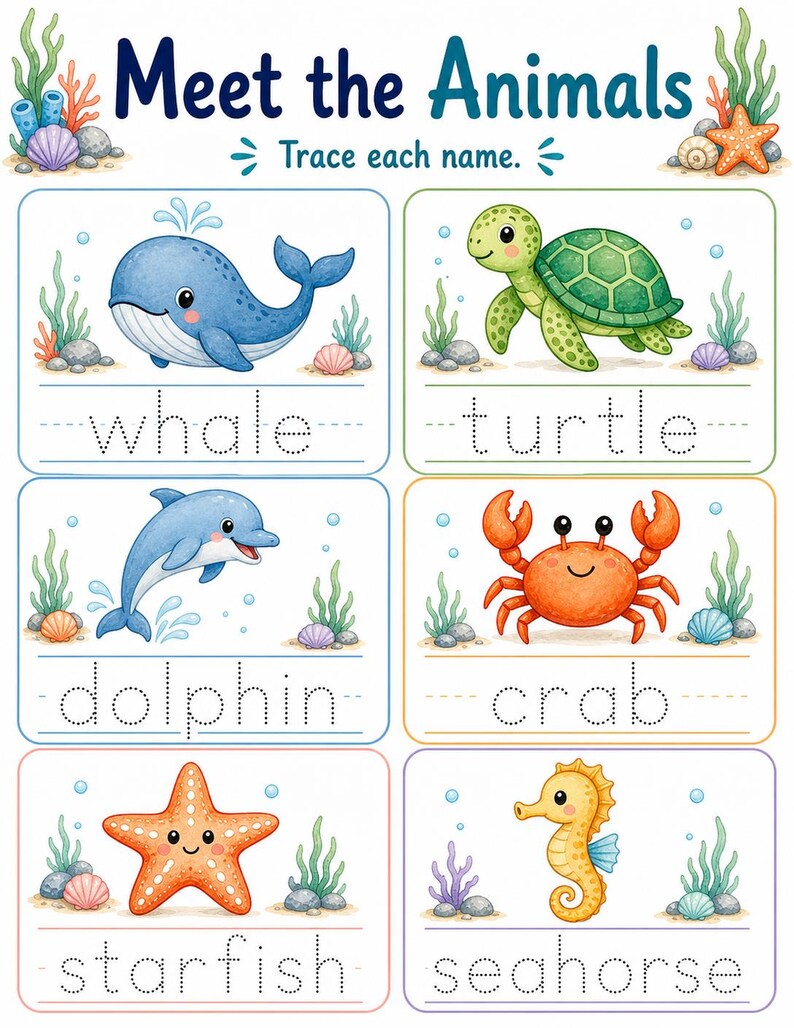 Ocean Animal Friends | Sea Animals Worksheets | Printable PDF | Digital Download image 3