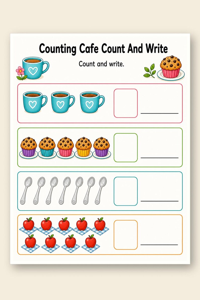 Lilla räknecaféet | Räkneblad | Utskrivbar PDF | Digital nedladdning bild 9