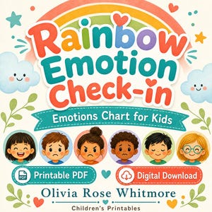 Registro de emociones arcoíris / Tabla de emociones para niños / PDF imprimible / Descarga digital imagen 1
