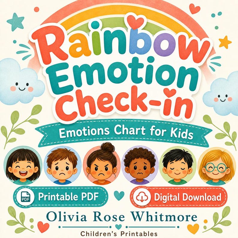 Registro de emociones arcoíris / Tabla de emociones para niños / PDF imprimible / Descarga digital imagen 1