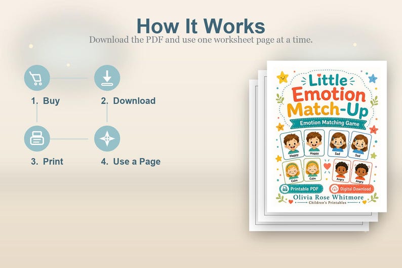 Little Emotion Match-Up | Gra w dopasowywanie emocji | Wersja PDF do druku | Pobieranie cyfrowe zdjęcie 8