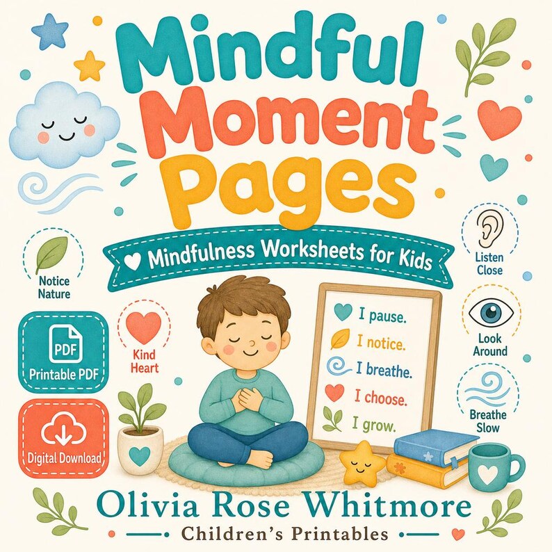 Páginas de Momentos de Atención Plena / Hojas de Trabajo de Atención Plena para Niños / PDF Imprimible / Descarga Digital imagen 1