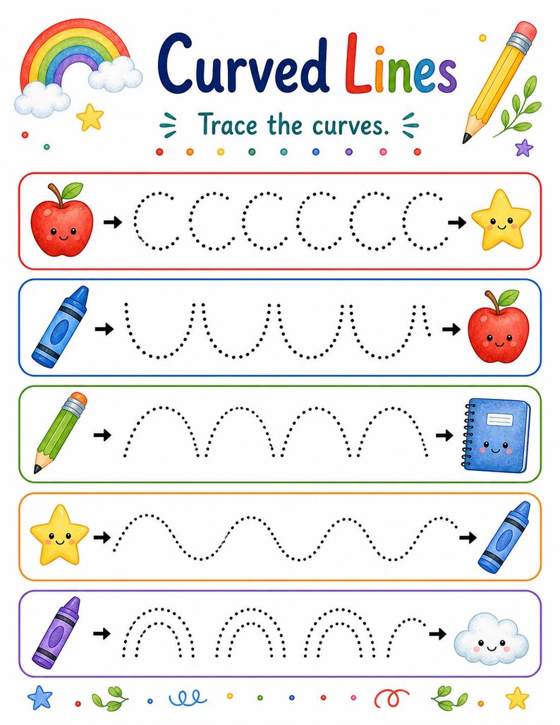 Rainbow Pre Writing Paths | Pre Writing Worksheets | Printable PDF | Digital Download image 4