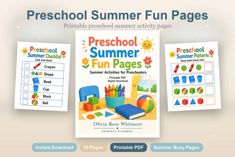 Vorschule Sommer Spaß Seiten | Sommer-Aktivitäten für Kinder im Vorschulalter | Druckbare PDF | Digitaler Download Bild 2